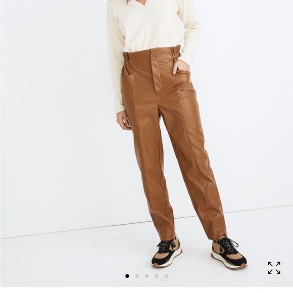 Madewell Women's Vegan Leather Paperbag Pants Size 12 Camel Tan Pull On - Picture 1 of 12